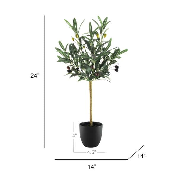 24in Petite Artificial Olive Tree Plant in Black Pot - 24" H x 14" W x 14" DP