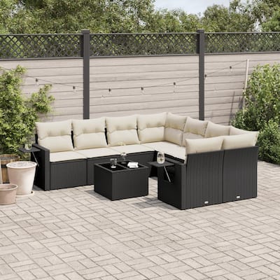 vidaXL Patio Sofa Set with Cushions Outdoor Furniture 9 Piece Poly Rattan
