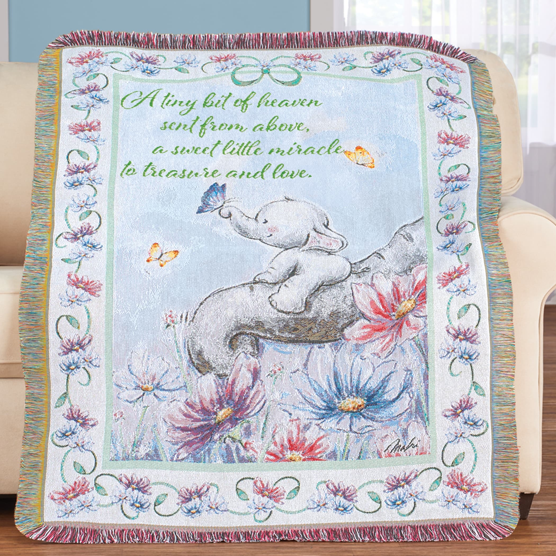 Elephant Baby Tapestry Fringe Border Throw Blanket Bed Bath Beyond 41511974