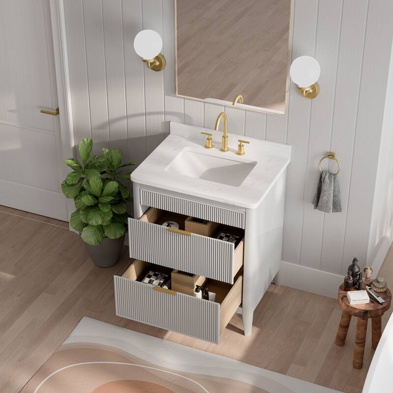 Modland 30" Freestanding Bathroom Vanity with Carrara Marble Top - Soft-Close Drawers,Green / Grey - 30 inch