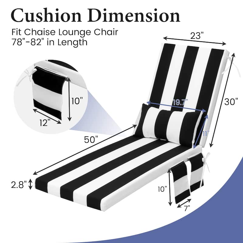 Outdoor Patio Chaise Lounge Chair Seat Cushions with Pillow