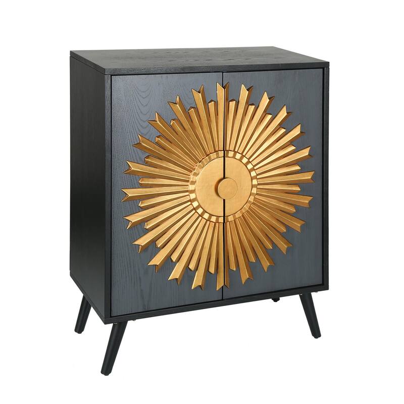 Solid Wood 2-door Sunburst Accent Cabinet Farmhouse Storage Sideboard Cupboard Buffet - W 16.5" x L 31.5" x H 38.5"