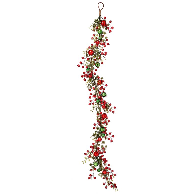 48" Gliter Berry Ball Smilax Garland - Red Green - 48-Inch