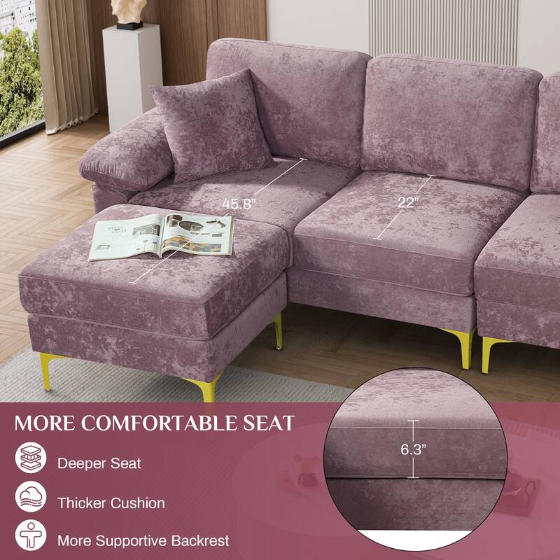 Ouyessir 2-Pieces Upholstered Velvet Sectional Sofa with 2 Pillows & Ottoman
