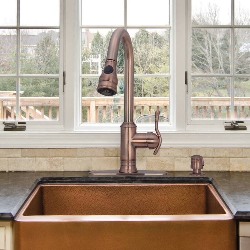 Copper Kitchen Faucet with Single Level handle and Pull Down Sprayer