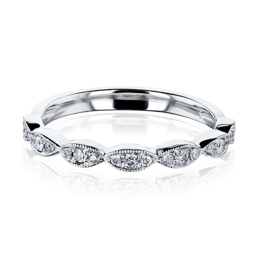 Kobelli 0.2 Carats Natural Diamond 10k Solid White Gold Floral Spring Band