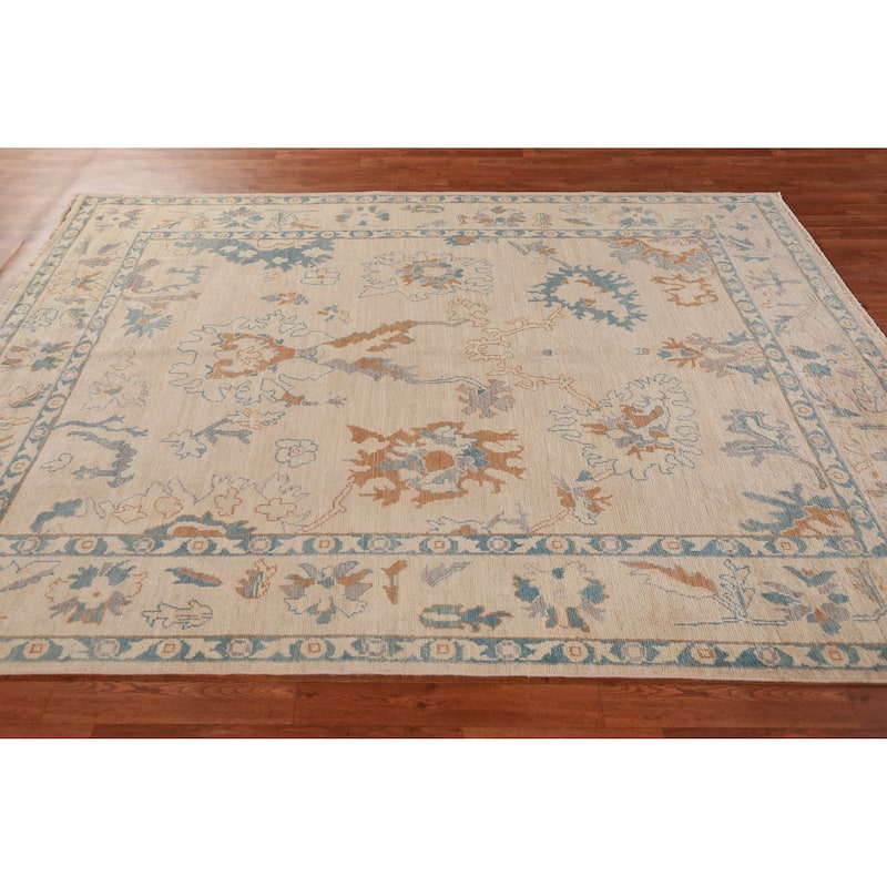 Hand Knotted Oriental 100% Wool Carpet Transitional All-Over Beige & Ivories Oushak Area Rug - 8' 5'' X 6' 6''