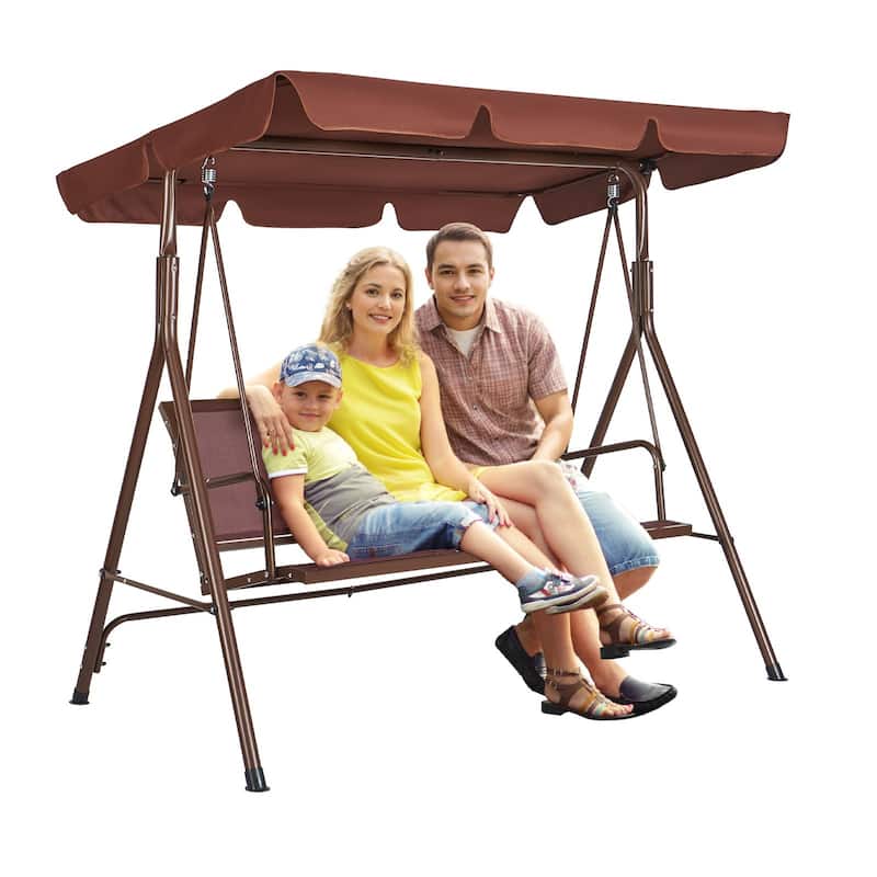 3-Seat Outdoor Swing Chair with Canopy, Armrests & Steel Frame - 68.5"×43.1"×59.8"