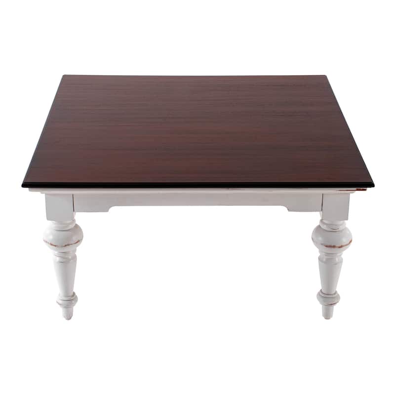 HomeRoots 39" Brown and White Wood Square Distressed Coffee Table - 39.37 x 39.37 x 19.69