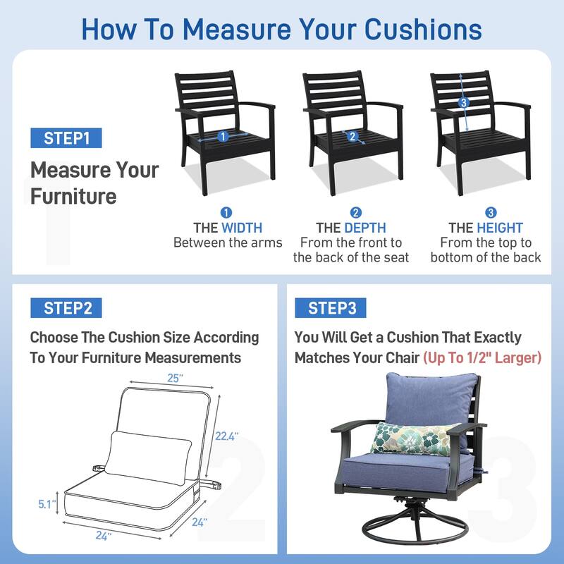 Aoodor Outdoor Deep Seat Chair Cushion Set (Set of 2 Seats, 2 Backs, 2 Pillows)