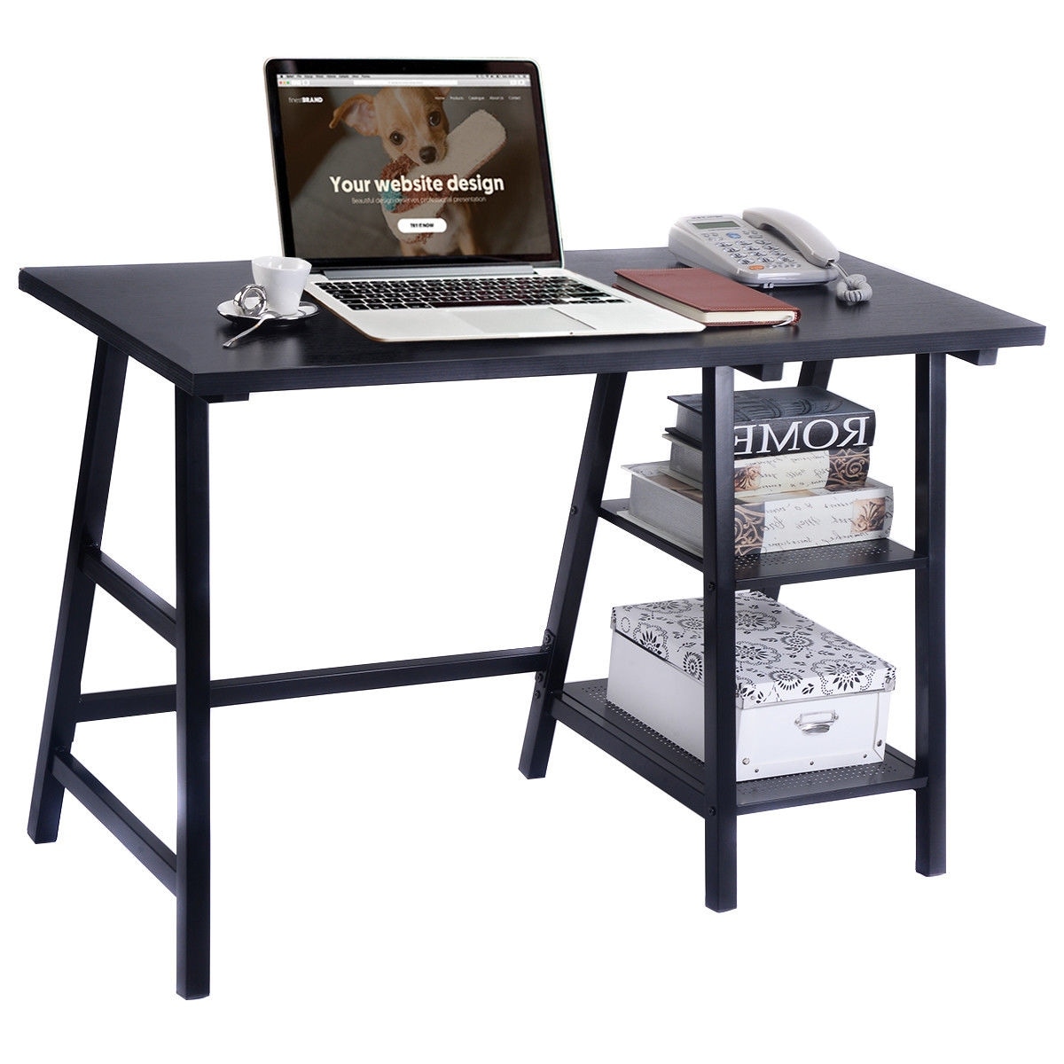 Shop Costway Modern Trestle Desk Laptop Writing Table Shelves