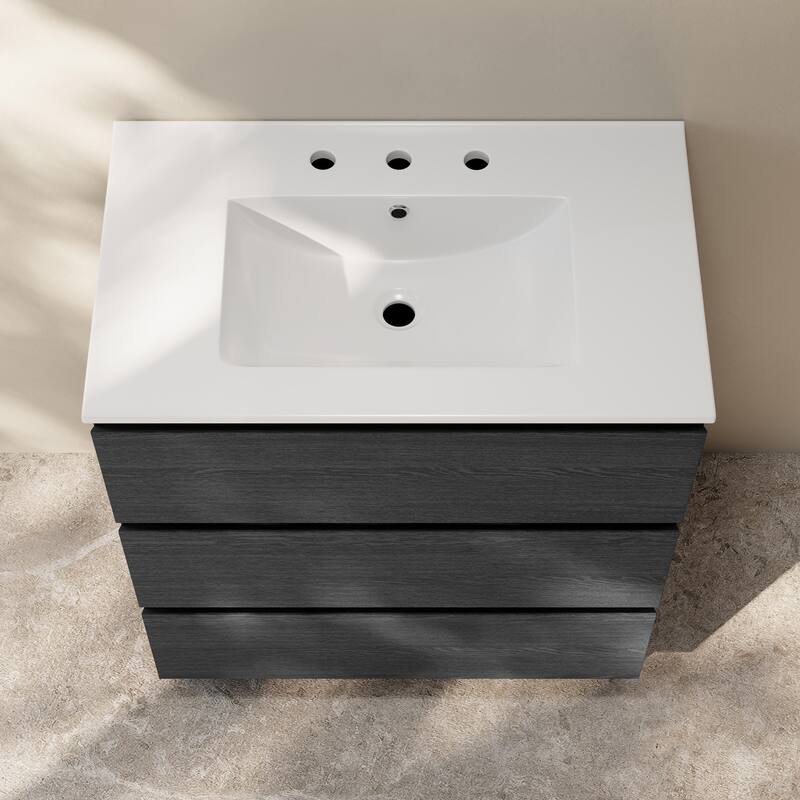 Liberte 30" Freestanding Bathroom Vanity In Black Oak With 3-Hole Widespread Sink Top - 30