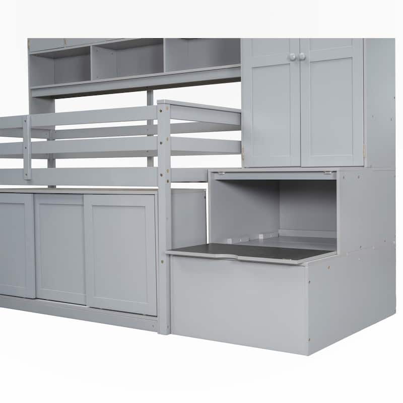Twin Size Wooden Loft Bed Big Storage with Under bed Desk