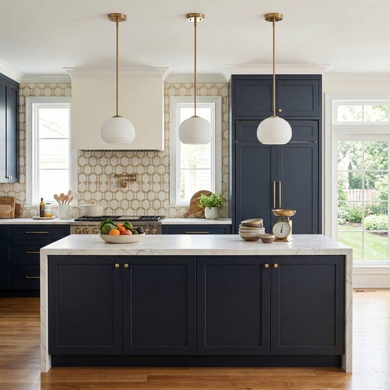 Acroma 1-Light Striped Glass Globe Pendant For Kitchen Island