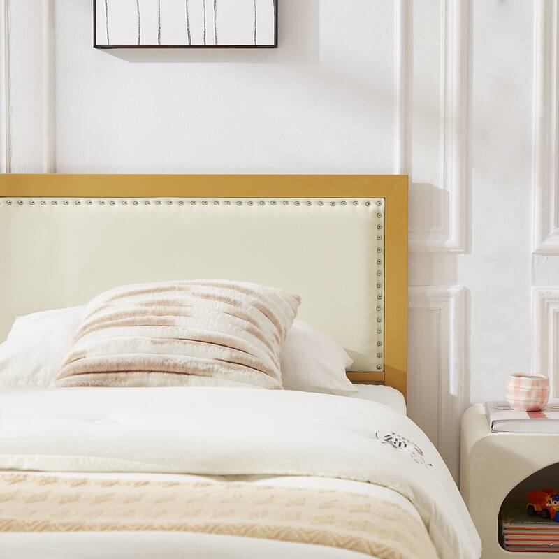 VECELO Upholstered Kids Bed with Headboard,Twin Size Bed Set of 2