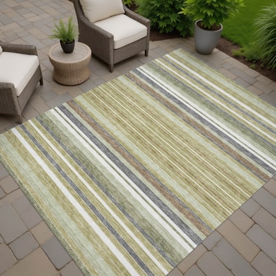 Machine Washable Indoor/ Outdoor Modern Stripes Chantille Rug