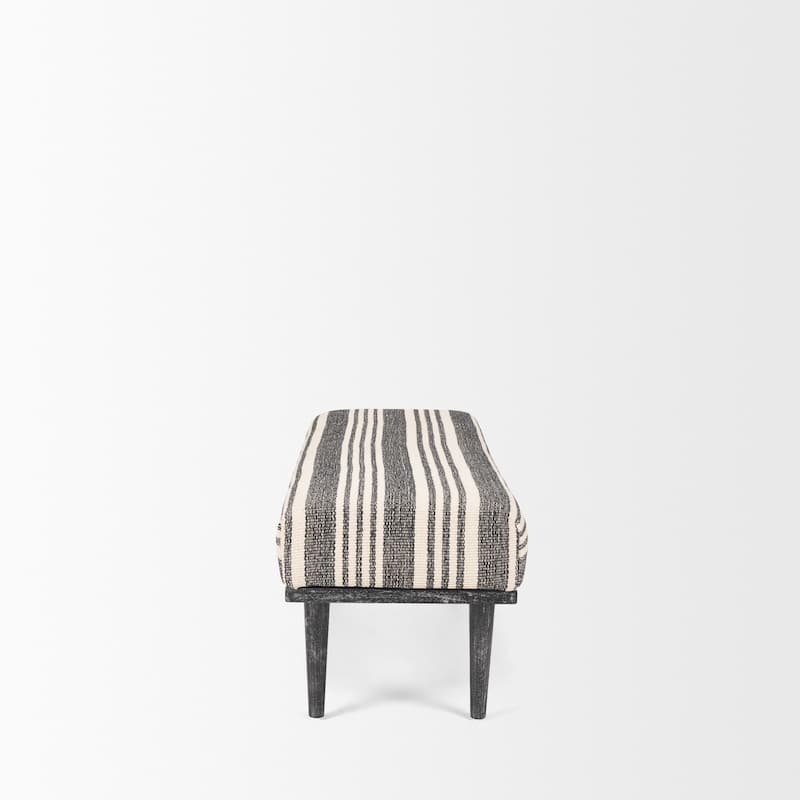 Shae Black Wood w/ Black and Cream Upholstered Bench