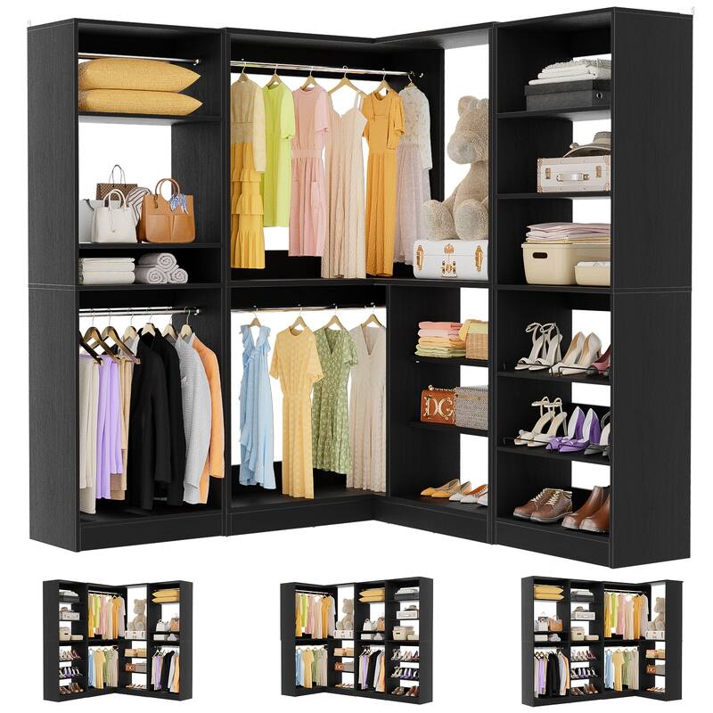 Cimly Set of 3 Large Corner Closet System, Space-saving Closet Organizer with Hanging Rods, Adjustable Shoe Rack and Shelves