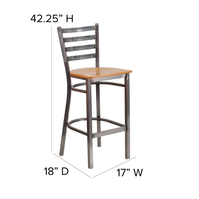 Clear Coated Ladder Back Metal Restaurant Barstool - 17"W x 18"D x 42.25"H