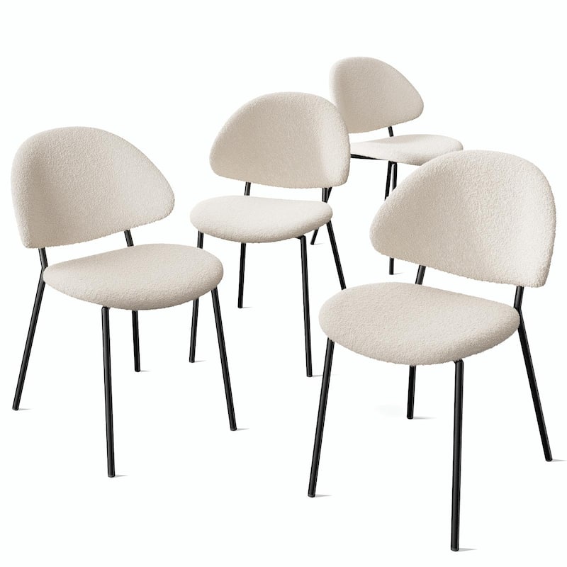 Set of 4 Mid-Century Modern Upholstered Boucle Dining Chairs with Curved Backrest
