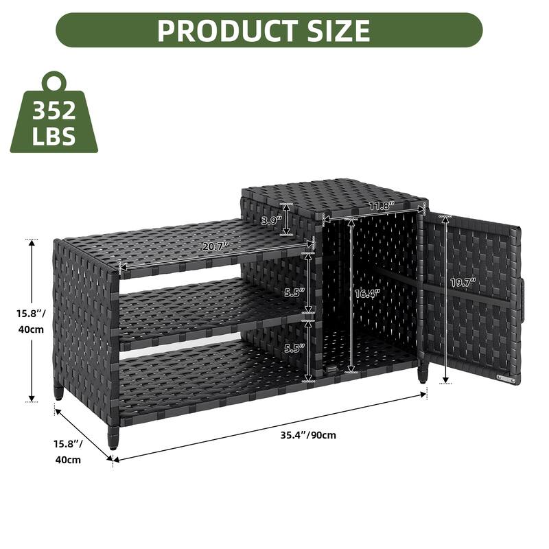 Rattan Wicker Outdoor Patio Pool Storage Bin Cabinet w/ Shoe Rack