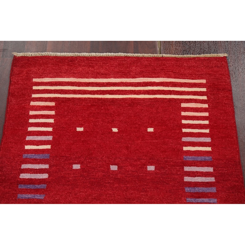 Geometric Gabbeh Kashkoli Area Rug Hand-knotted Oriental Wool Carpet - 2'7" x 4'0"