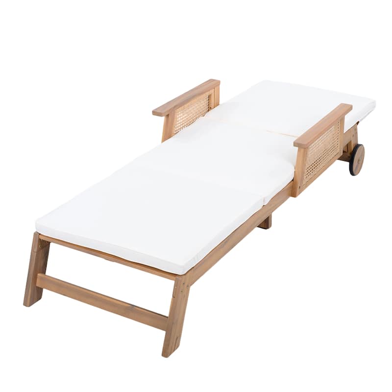 Christopher Knight Home - Soli Outdoor Acacia Wood 3-Position Adjustable Chaise Lounge Set with 19.29" H Ceramic Tile Side Table