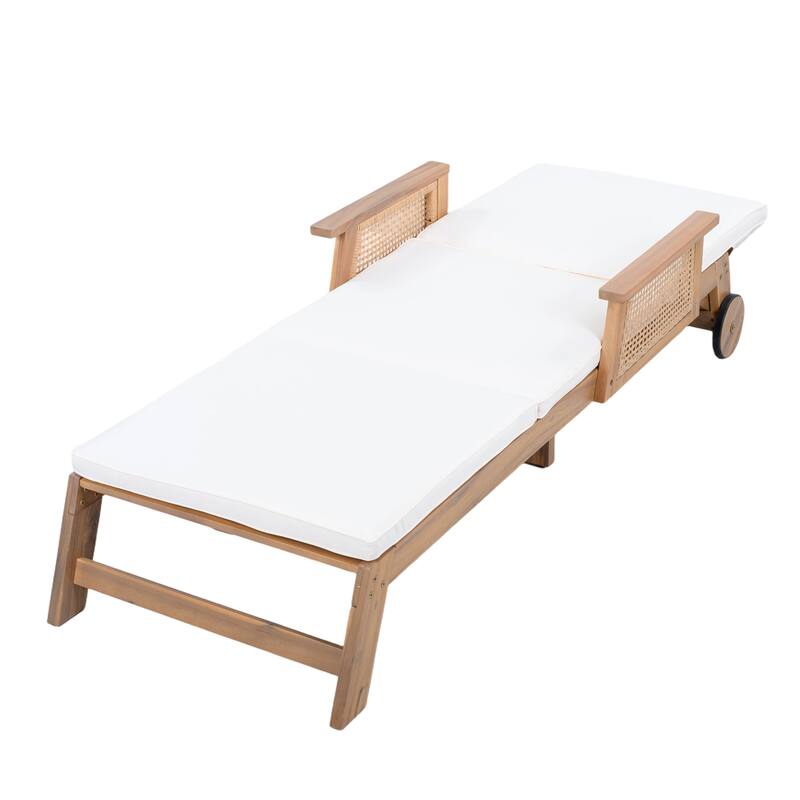 Christopher Knight Home - Zay Outdoor Acacia Wood Adjustable Chaise Lounge Set with 16" Lightweight Concrete Side Table