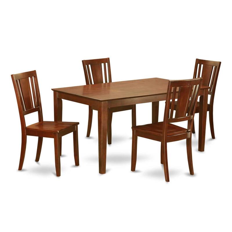 HomeStock 5-Piece Rectangle Mahogany Finish Solid Wood Top Dining Table with 4-Chairs