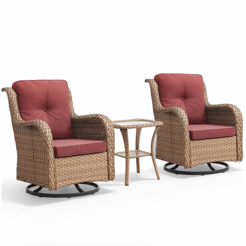 Gymojoy Patio Swivel Rocking Chair Coffee Table Set - Yellow - Red