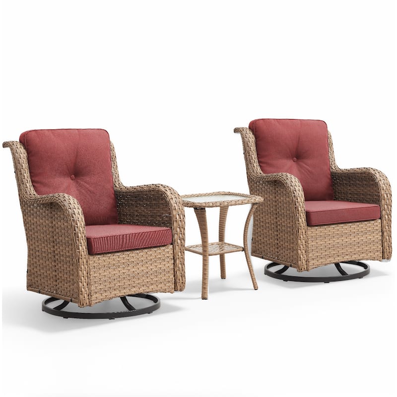 Outdoor Swivel Rocker Wicker Patio Chairs Set of 3