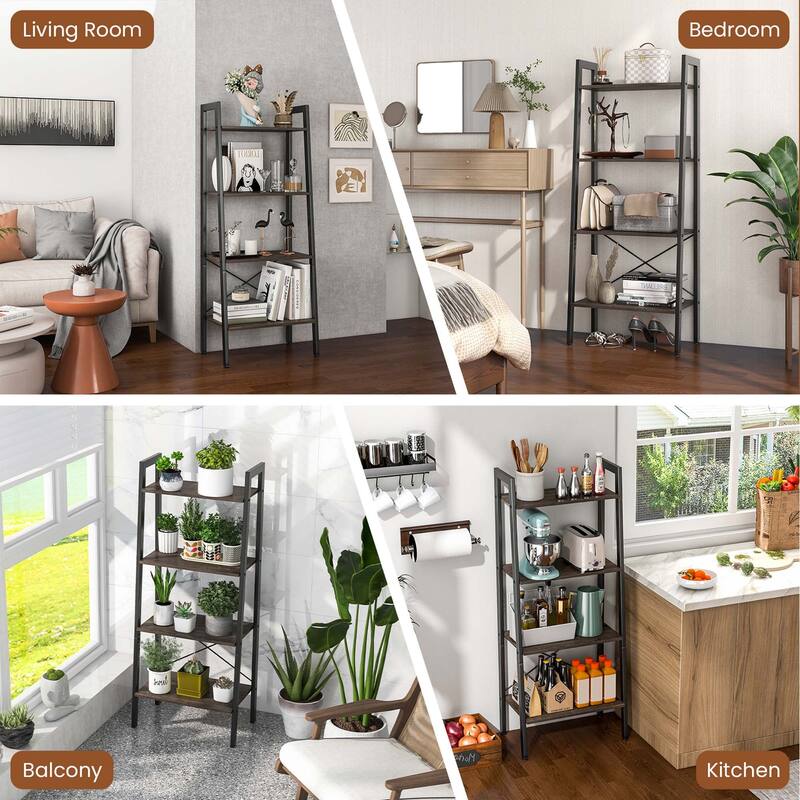 Costway 4-Tier Wood Ladder Shelf Ladder Bookcase Bookshelf Display