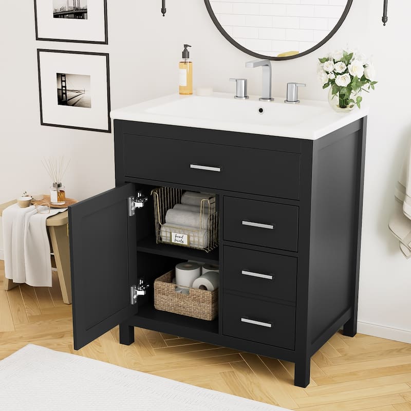 30 in. W x 18.3 in. D x 33.6 in. H Single Sink Freestanding Bath Vanity with White Ceramic Top