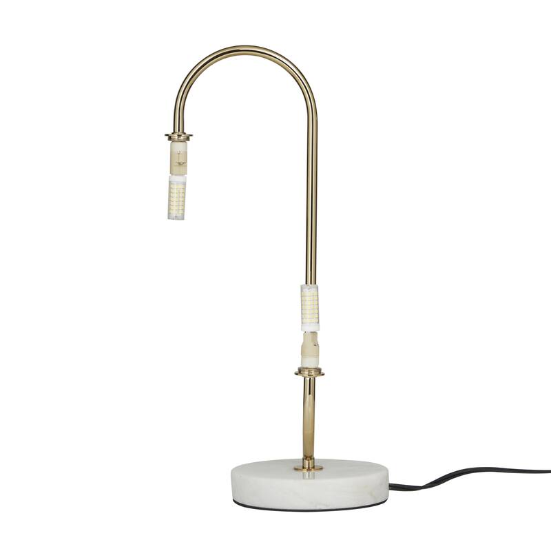 Metal Curved Orb 2 Light Room Table Lamp with White Glass Shades and Marble Base - Gold - Roche River Decor