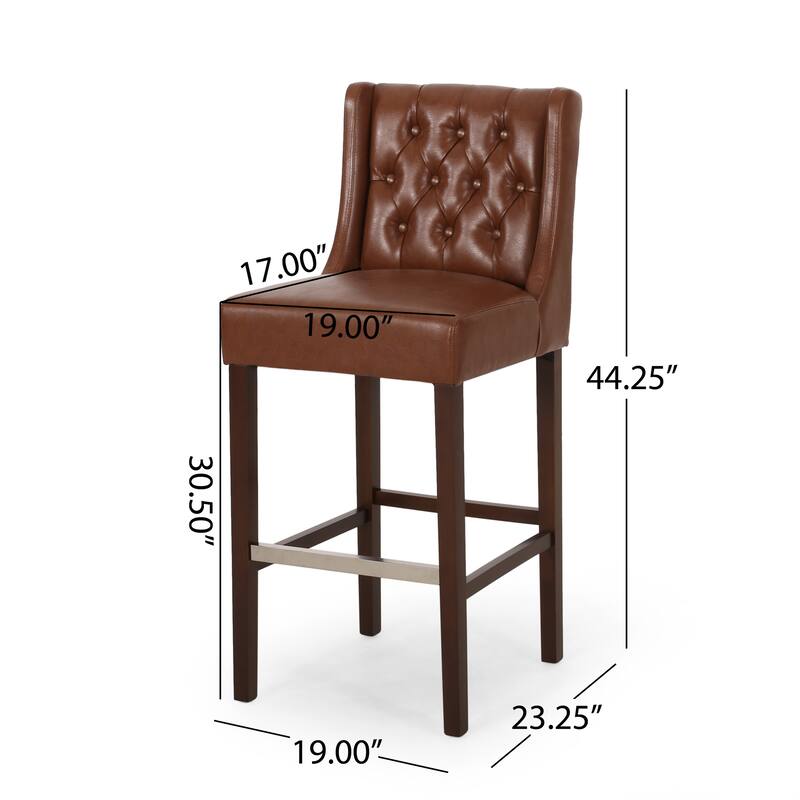 30.5" Light Brown PU Upholstered Bar Stool with Back Support & Metal Footrest - Counter Stool for Kitchen Island