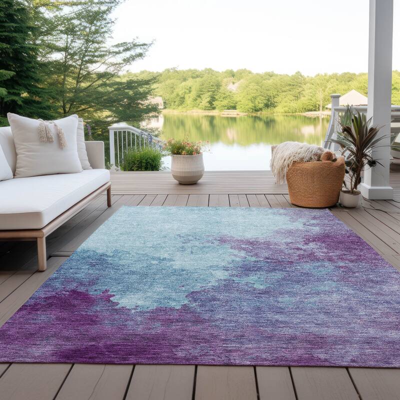 Machine Washable Indoor/ Outdoor Abstract Modern Chantille Rug