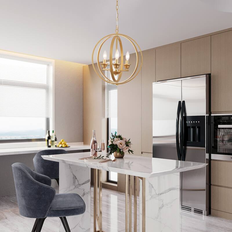 3 - Light Industrial Metal Orb Hanging Chandelier with Adjustable Chain