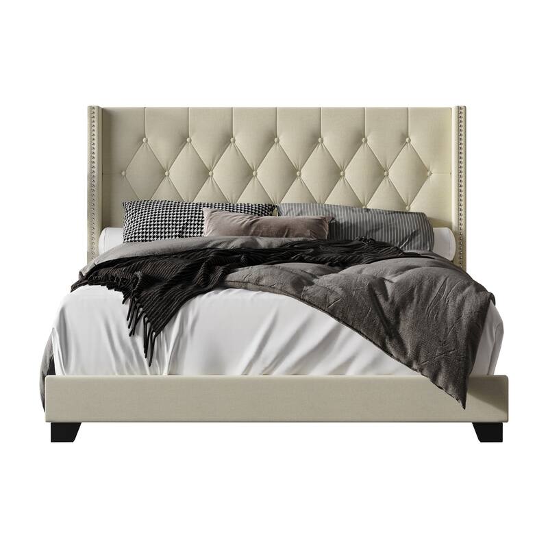 Brady Upholstered Tufted Wingback Panel Bed