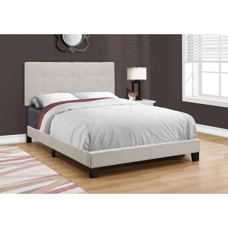 Tufted Upholstered Bed Frame with Wood Base and Headboard