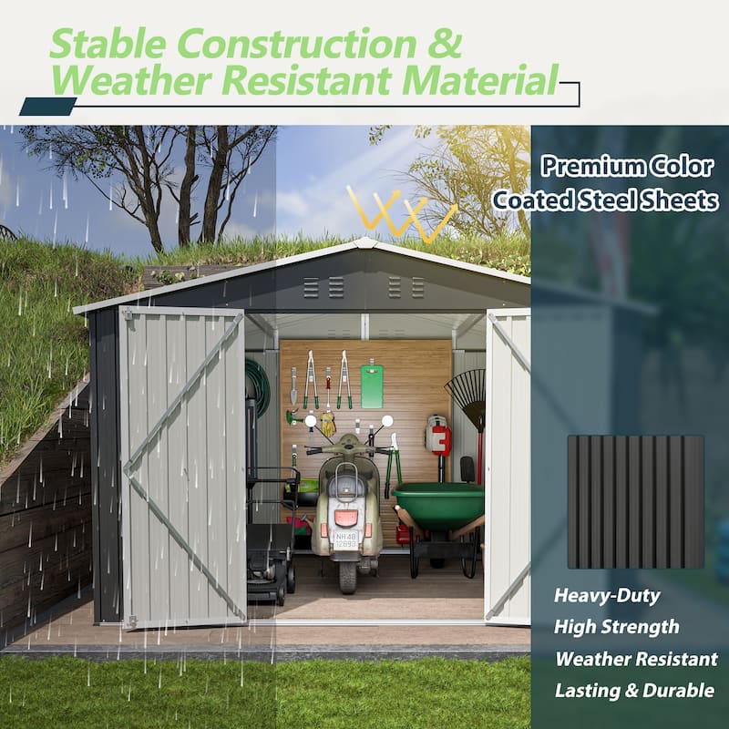 10x10 FT Outdoor Storage Shed with Updated Frame & Lockable Doors