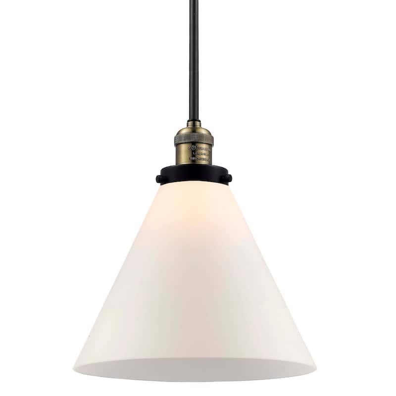 Innovations Lighting X-Large Cone Single Light 12" Wide Pendant with - Black / Antique Brass / Matte White Cased