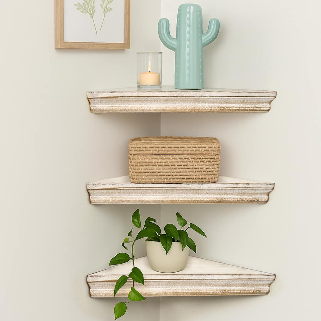 The Gray Barn Haven Whitewashed Wood Floating Corner Shelves (Set of 3)