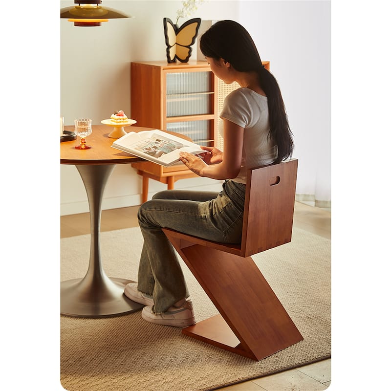 Z-shaped Solid Wood Backrest Dining Chair Creative Retro Single Seat