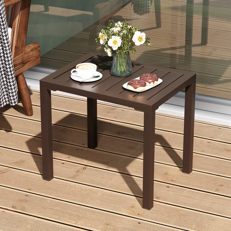 VredHom Outdoor Aluminum Patio Side Table - 18.1 in L * 13.8 in W * 15.7 in H - Brown