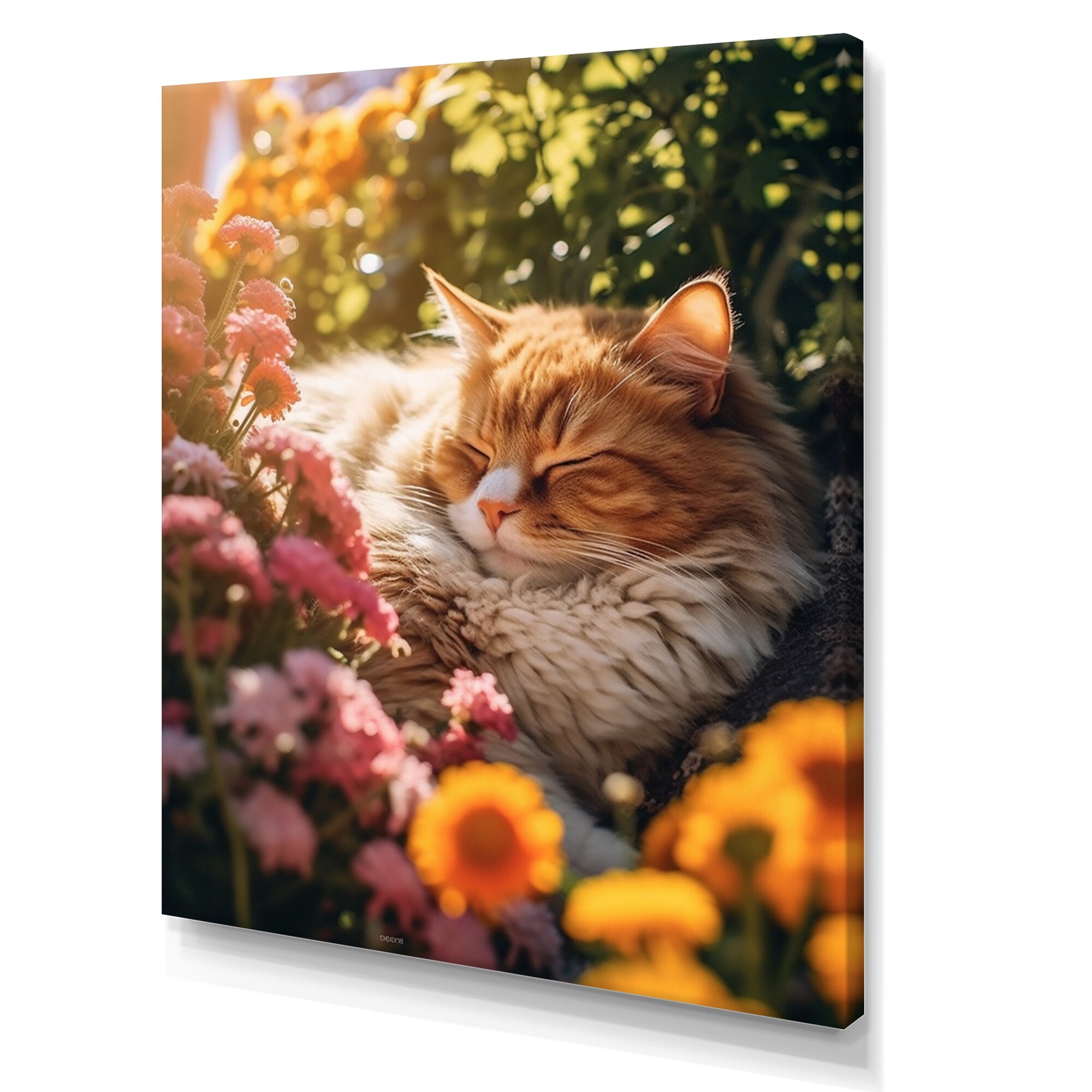 Retro Cat Reading Art Print: Floral Blanket, Bookworm Decor  Orange Cat Book Worm Fluffy Flower Blanket Floral Framed Canvas Print Wall Art main image 1