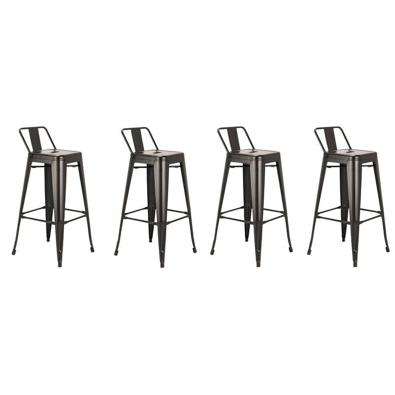HomeRoots Set of Four 26" Black Steel and Metal Low Back Counter Height Bar Chairs