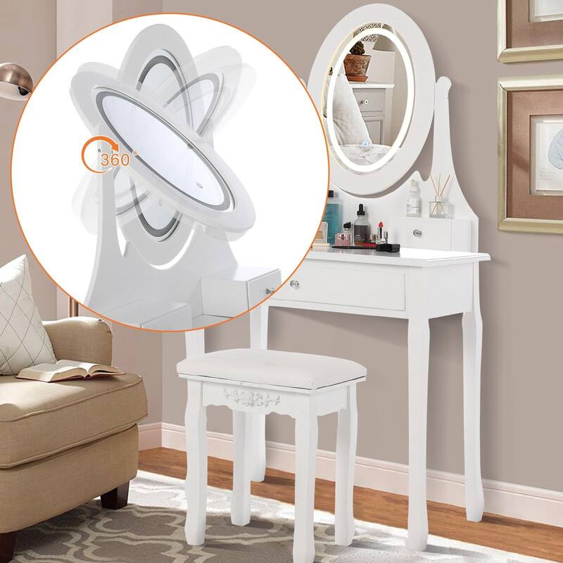 Vanity Table with LED Lighted Oval Mirror