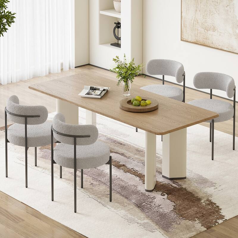 Dining Chairs Set of 4, Mid-Century Modern Kitchen Chair Curved Backrest Round Upholstered Dining Chairs with Metal Legs