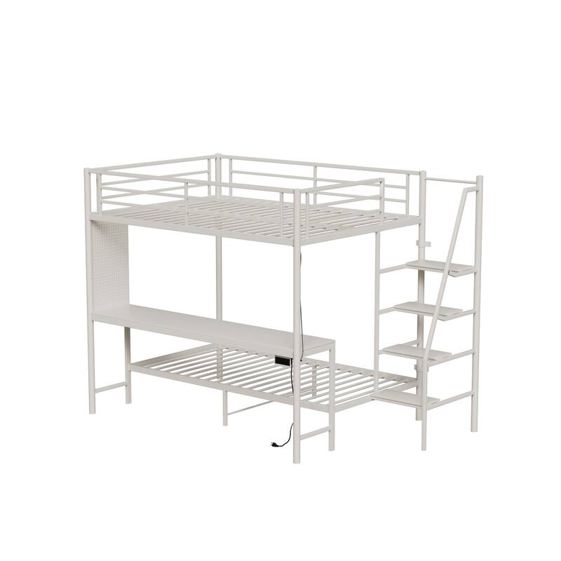 Full Size Bunk Bed with Twin Size, LED light and Charging Socket
