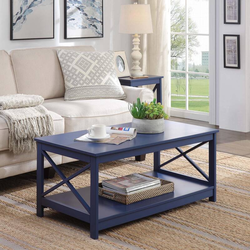 Convenience Concepts Oxford Coffee Table with Shelf - Cobalt Blue